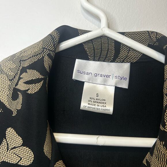 Susan Graver Blazer Jacket Size Small Black Brown Jacquard Bohemian 90s Career - Picture 2 of 8